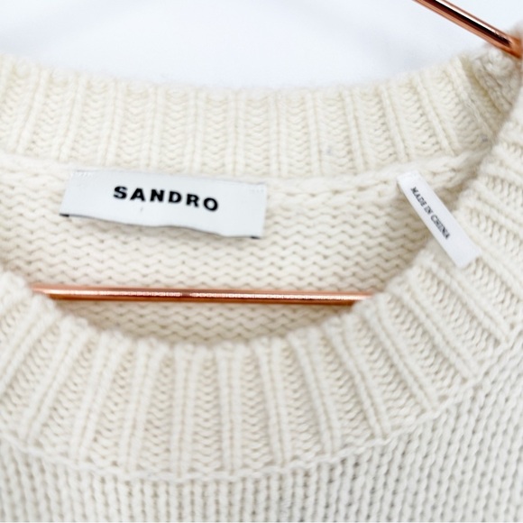 Sandro Sweater Floral Jacquard Ivory Wool Cropped - Picture 4 of 8